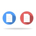 Document icons in flat with red and blue rounded circle. Flat documents and files. Isolated with shadow. Vector EPS 10 Royalty Free Stock Photo