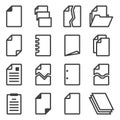 Document icons set. Different versions of folded sheets of paper with a wrapped corner and in a folder. Isolated vector