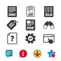 Document icons. XLS, PDF file signs.