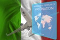 The document of immunity to the coronavirus to visit Italy. International certificate of vaccination against coronavirus for
