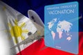 The document of immunity to the coronavirus to visit Philippines. International certificate of vaccination against coronavirus for