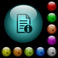 Document info icons in color illuminated glass buttons