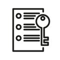 Document key icon. Secure list symbol. Private file Vector access. Important information lock Royalty Free Stock Photo