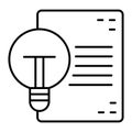 Document and light bulb thin line icon. Idea and paper vector illustration isolated on white. List with lamp outline Royalty Free Stock Photo