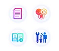 Document, Like and Technical algorithm icons set. Repairman sign. Vector