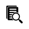 Document with magnifier loupe business concept. Scrutiny document plan icon in flat style. Review statement vector illustration