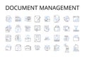 Document management line icons collection. Record keeping, File organization, Data handling, Information storage, Paper