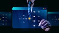 Document Management System (DMS), Businessman using digital documents to search, store, archive and manage