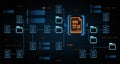 Document management system hologram with files and folders