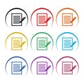 Document note with pen icon in flat style, color set Royalty Free Stock Photo
