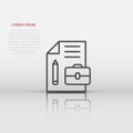 Document note with pen icon in flat style. Paper sheet pencil and briefcase vector illustration on white background. Notepad Royalty Free Stock Photo