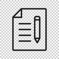 Document note with pen icon in flat style. Paper sheet pencil vector illustration on white background. Notepad document business Royalty Free Stock Photo