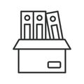 Document packing icon in line design. documents, box, office, moving, storage on white background vector. document packing Royalty Free Stock Photo