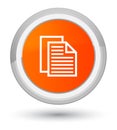 Document pages icon prime orange round button