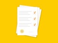 Document papers. Agreement and contract with stamp. Checklist. Vector flat design