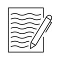 Document With Pen Line Icon. Writing, Note-Taking, And Documentation Outline Symbol. Creative Expression And