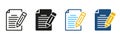 Document with Pen Line and Silhouette Icon Set. Business Contract Symbol Collection. File Page Black and Color Pictogram