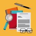 Document pen lupe glasses book notebook icon Royalty Free Stock Photo