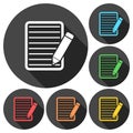 Document With Pencil Icons set with long shadow Royalty Free Stock Photo