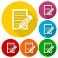 Document With Pencil Icons set with long shadow Royalty Free Stock Photo
