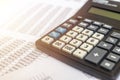 Document - Personal or corporate Budget with a calculator and documents with table of digits on office table Royalty Free Stock Photo