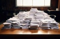 Document pile on office desk, Stack of business paper on the table with blurred of meeting room interior background. job Royalty Free Stock Photo