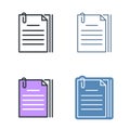 The document pile with paperclip. Vector outline icon set.