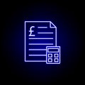 document pound calculator icon in neon style. Element of finance illustration. Signs and symbols icon can be used for web, logo,