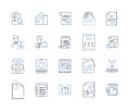 Document processing outline icons collection. Documentation, Processing, Editing, Scanning, Creating, Sharing