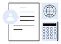 Document with Profile Icon, Calculator, and Globe Highlighting Data and Global Networking Royalty Free Stock Photo