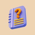 Document question mark icon 3d render concept for warning or caution alert messages Royalty Free Stock Photo