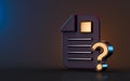 Document question mark icon on dark background 3d render concept Royalty Free Stock Photo