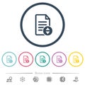 Document scrolling flat color icons in round outlines