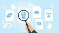 Document with search icons. File and magnifying glass. Analytics research sign. Vector Illustration skills, users file, document