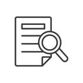 Document search, in line design. Search, document, find, retrieve, inquiry, data, information on white background vector