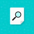 Document search vector icon, flat cartoon paper sheet page doc with magnifier glass isolated symbol clipart