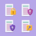 Document security vector icons. Locked protected document sing. Data safety, Protection technology 3d vector