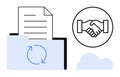 Document Sharing and Collaboration Concept with Folder Icon and Handshake Graphic Royalty Free Stock Photo