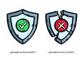 Vector illustration of two antivirus shields. Royalty Free Stock Photo