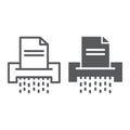 Document shredder line and glyph icon, file