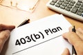 Document with sign 403b plan. Royalty Free Stock Photo