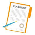 Document sign icon. Document folder with seal text and pen. Illustration