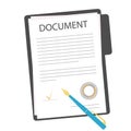 Document sign icon. Document folder with seal text and pen. Illustration