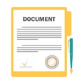 Document sign icon. Document folder with seal text and pen. Illustration