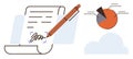 Document signing with pen alongside pie chart data analysis in a minimalistic flat design Royalty Free Stock Photo