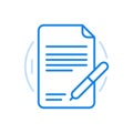 Document signing vector line icon. Sheet of paper with terms of deal and pen. Royalty Free Stock Photo