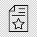 Document with star icon in flat style. Wish list vector illustration on white isolated background. Favorite purchase business Royalty Free Stock Photo