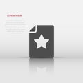 Document with star icon in flat style. Wish list vector illustration on white isolated background. Favorite purchase business Royalty Free Stock Photo