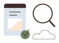 Search and Data Concept with Document, Magnifying Glass, Cloud, and Checkmark Royalty Free Stock Photo