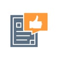 Document with thumb up colored icon. Approved file, feedback letter symbol